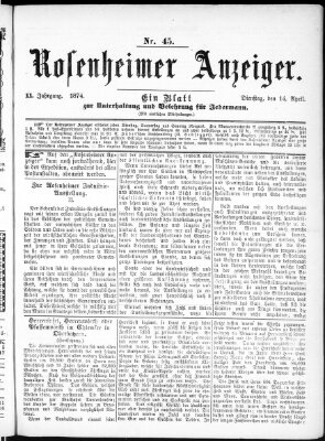 Rosenheimer Anzeiger Dienstag 14. April 1874