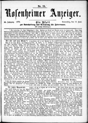 Rosenheimer Anzeiger Donnerstag 18. Juni 1874