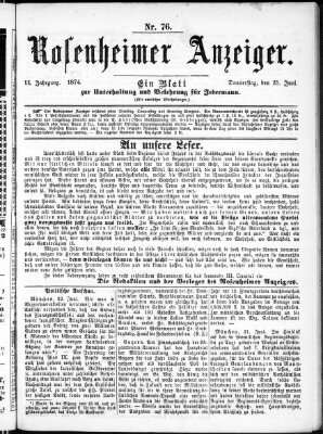 Rosenheimer Anzeiger Donnerstag 25. Juni 1874