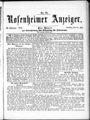 Rosenheimer Anzeiger Dienstag 21. Juli 1874