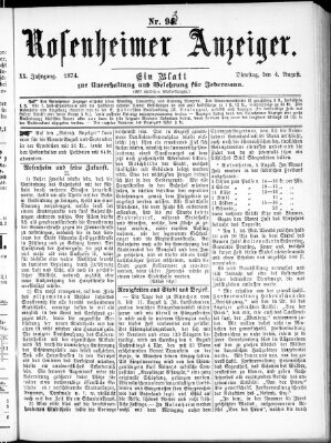Rosenheimer Anzeiger Dienstag 4. August 1874