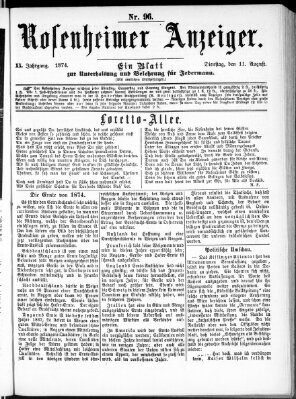Rosenheimer Anzeiger Dienstag 11. August 1874