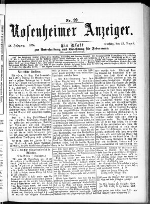 Rosenheimer Anzeiger Dienstag 18. August 1874