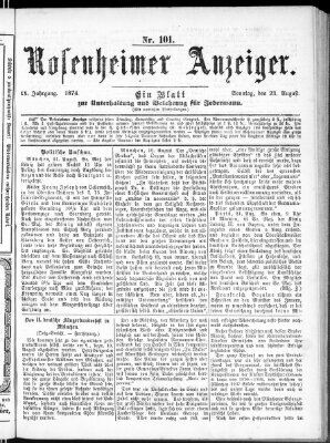 Rosenheimer Anzeiger Sonntag 23. August 1874
