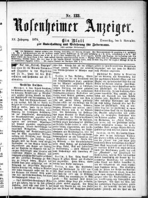 Rosenheimer Anzeiger Donnerstag 5. November 1874