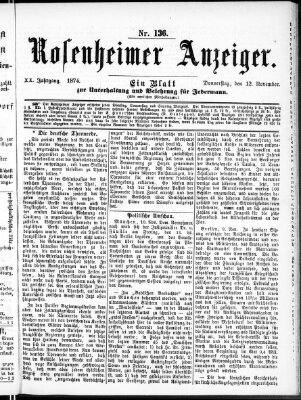 Rosenheimer Anzeiger Donnerstag 12. November 1874