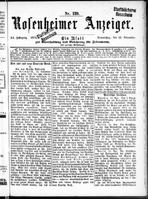 Rosenheimer Anzeiger Donnerstag 19. November 1874
