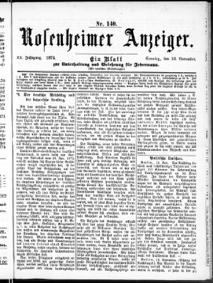 Rosenheimer Anzeiger Sonntag 22. November 1874