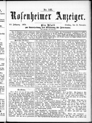 Rosenheimer Anzeiger Dienstag 24. November 1874