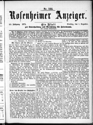 Rosenheimer Anzeiger Dienstag 1. Dezember 1874