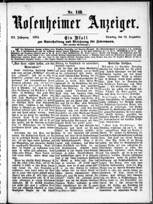 Rosenheimer Anzeiger Sonntag 13. Dezember 1874