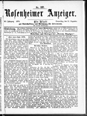 Rosenheimer Anzeiger Donnerstag 31. Dezember 1874