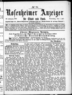 Rosenheimer Anzeiger Donnerstag 1. Juli 1875