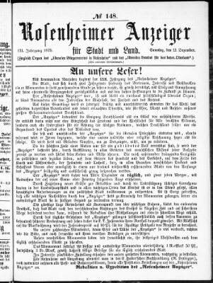 Rosenheimer Anzeiger Sonntag 12. Dezember 1875