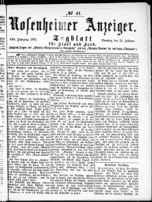 Rosenheimer Anzeiger Sonntag 20. Februar 1876