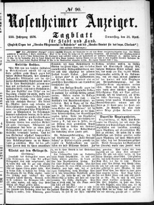 Rosenheimer Anzeiger Donnerstag 20. April 1876