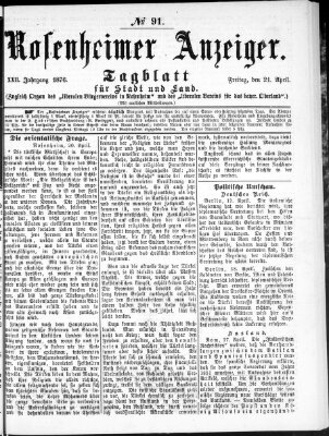 Rosenheimer Anzeiger Freitag 21. April 1876