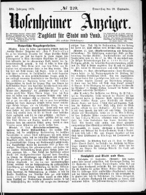 Rosenheimer Anzeiger Donnerstag 28. September 1876