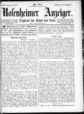 Rosenheimer Anzeiger Freitag 1. Dezember 1876