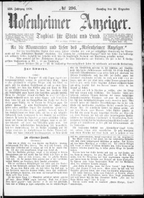 Rosenheimer Anzeiger Samstag 30. Dezember 1876