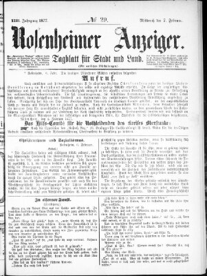 Rosenheimer Anzeiger Mittwoch 7. Februar 1877