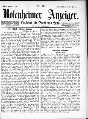 Rosenheimer Anzeiger Donnerstag 15. Februar 1877