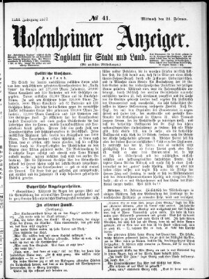 Rosenheimer Anzeiger Mittwoch 21. Februar 1877
