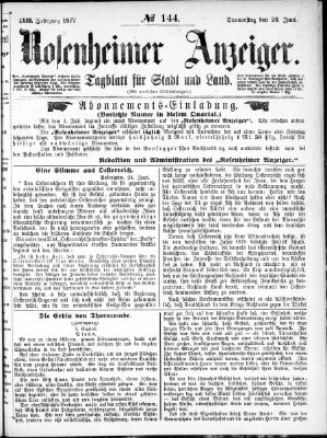Rosenheimer Anzeiger Donnerstag 28. Juni 1877