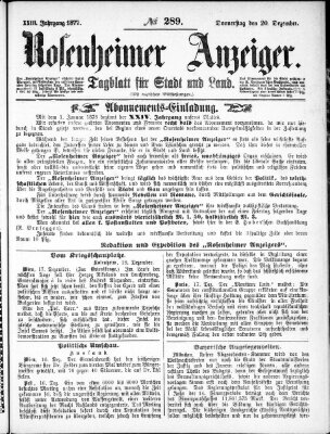Rosenheimer Anzeiger Donnerstag 20. Dezember 1877
