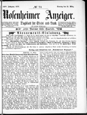 Rosenheimer Anzeiger Sonntag 31. März 1878