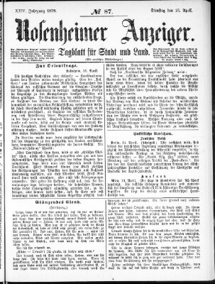 Rosenheimer Anzeiger Dienstag 16. April 1878