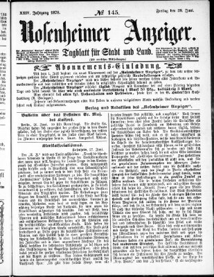 Rosenheimer Anzeiger Freitag 28. Juni 1878