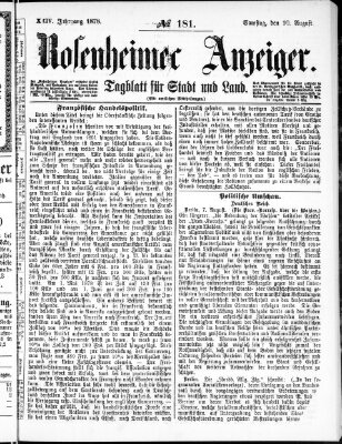 Rosenheimer Anzeiger Samstag 10. August 1878