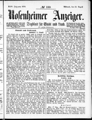 Rosenheimer Anzeiger Mittwoch 21. August 1878