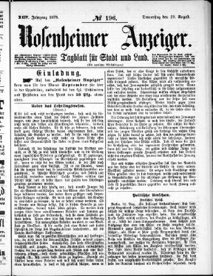 Rosenheimer Anzeiger Donnerstag 29. August 1878