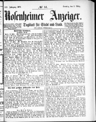 Rosenheimer Anzeiger Sonntag 2. März 1879