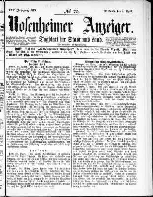 Rosenheimer Anzeiger Mittwoch 2. April 1879