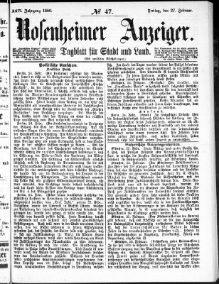 Rosenheimer Anzeiger Freitag 27. Februar 1880