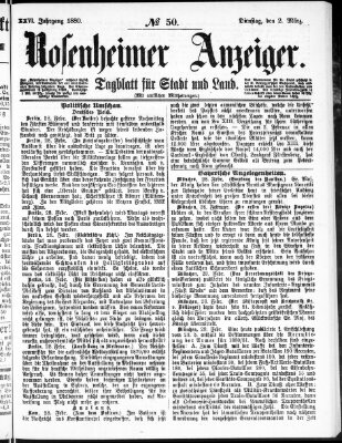 Rosenheimer Anzeiger Dienstag 2. März 1880
