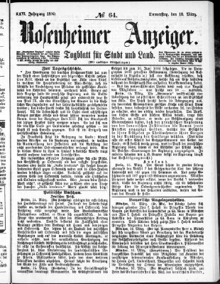 Rosenheimer Anzeiger Donnerstag 18. März 1880