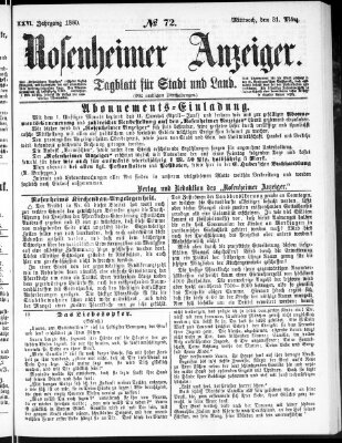 Rosenheimer Anzeiger Mittwoch 31. März 1880
