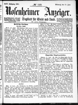 Rosenheimer Anzeiger Mittwoch 23. Juni 1880
