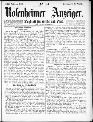 Rosenheimer Anzeiger Sonntag 15. August 1880