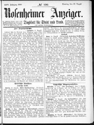 Rosenheimer Anzeiger Sonntag 22. August 1880