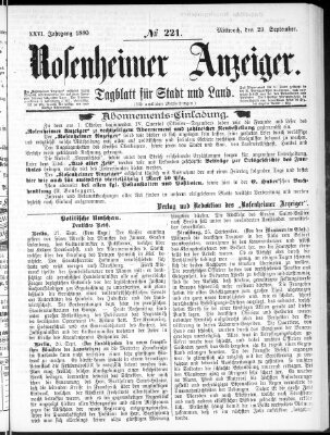 Rosenheimer Anzeiger Mittwoch 29. September 1880