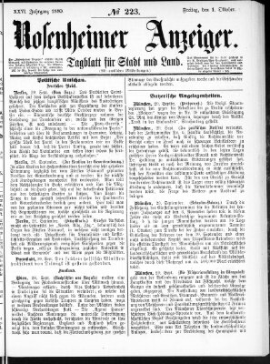 Rosenheimer Anzeiger Freitag 1. Oktober 1880