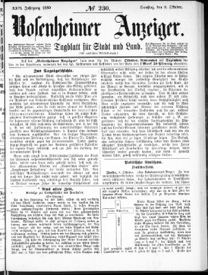 Rosenheimer Anzeiger Samstag 9. Oktober 1880