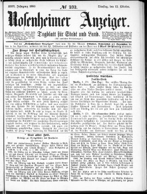 Rosenheimer Anzeiger Dienstag 12. Oktober 1880
