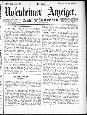 Rosenheimer Anzeiger Mittwoch 20. Oktober 1880