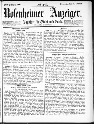 Rosenheimer Anzeiger Donnerstag 21. Oktober 1880